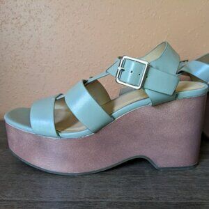 Ynot? Platform Wedge Heel Sandals w/Ankle Straps - Light Olive Green - 7M - EUC